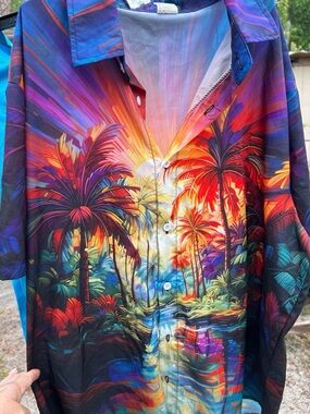 Vivid Tropical Sunset Button-Up Shirt